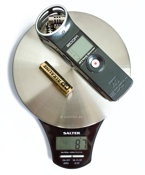 Zoom H1 Gewicht in Gramm mit Batterie